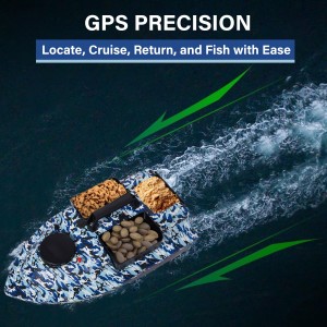 诱饵船，GPS 遥控诱饵船，配备 500 米/546 码遥控器，4.4 磅负载能力，双电池和电机系统，可远距离投放诱饵，是钓鱼爱好者的理想选择