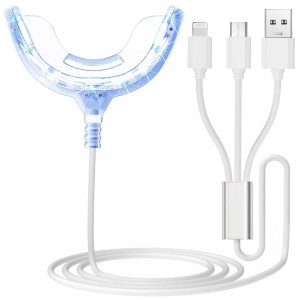 ZL-PRT03 Accélérateur de blanchiment des dents, lumière LED bleue 16x plus puissante, plateau de bouche, rehausseur de blanchiment des dents, plateaux lumineux connectés avec iPhone/Micro-USB Android/USB pour un usage domestique