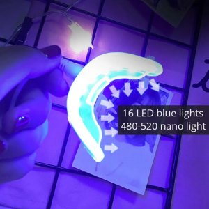 ZL-PRT03 Luz aceleradora de blanqueamiento dental, luz LED azul 16 veces más potente, bandeja para la boca Bandejas de luz para mejorar el blanqueamiento dental conectadas con iPhone/Micro-USB Android/USB para uso doméstico