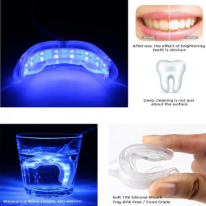 Luz aceleradora de clareamento dental ZL-PRT03, luz LED azul 16x mais potente, bandeja de boca Bandejas de luz intensificadoras de clareamento dental conectadas com iPhone/ Micro-USB Android/ USB para uso doméstico