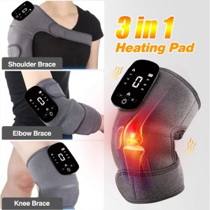 ZL-KM01 Heated Knee Massager Shoulder Heating Pads Elbow Brace 3 in 1 with Vibration, Cordless Rechargeable Heating Knee Warmers Wrap for Shoulder Elbow Knee Stress Relief