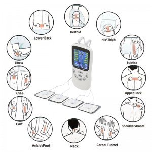 ZL-TED01 Dual Channel TENS EMS Unit 12 Modes Stimulateur musculaire pour la thérapie de soulagement de la douleur, Masseur électronique à impulsions Masseur musculaire avec 4 coussinets