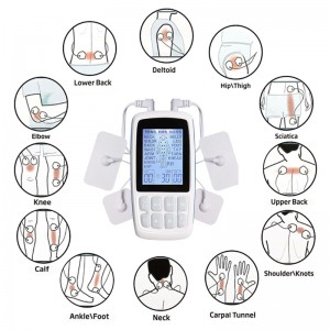 ZL-TED02 Doble canal TENS EMS TENS MASS Unidad de máquina 3 en 1 24 modos Estimulador muscular para terapia de alivio del dolor, Masajeador de pulso electrónico Masajeador muscular con 4 almohadillas